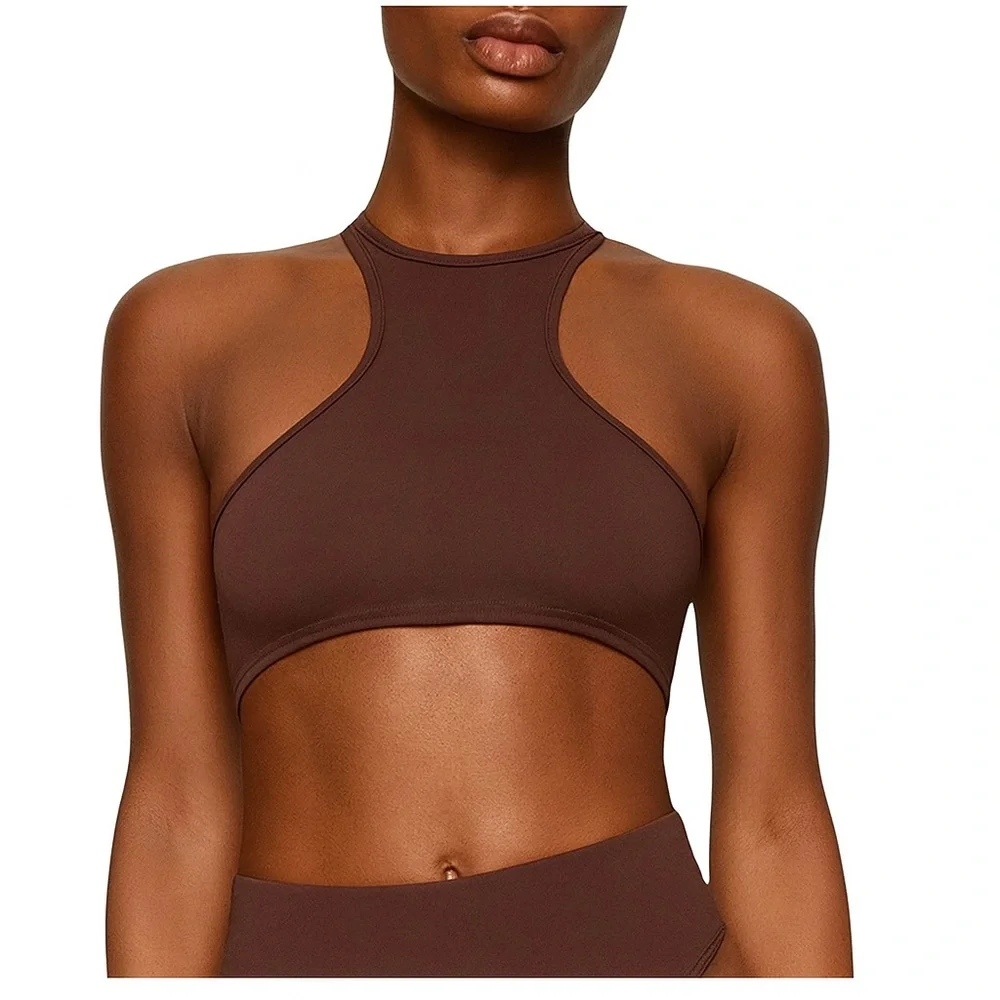 Skims Swim High Neck Racer back in Cocoa